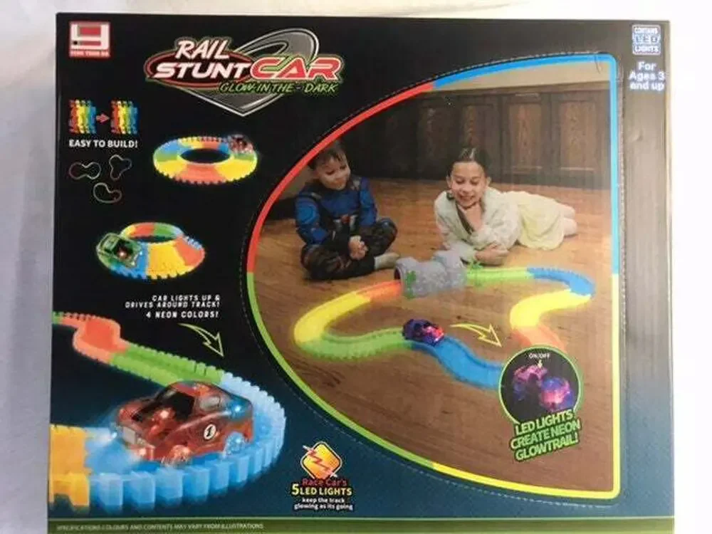 Rail Stunt Car Glow in the Dark LED lights create neon contrail 169 pieces